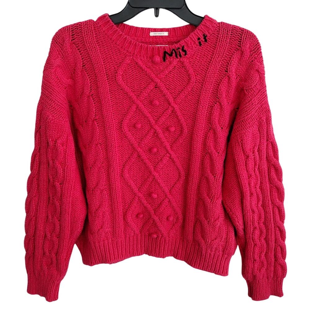 Mother The Jumper Cotton Cable Sweater in Misfit/Berry Red *FLAW*